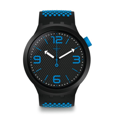 Swatch BBBLUE SO27B101 – Αναλογικό Ρολόι Unisex με Μαύρο Καντράν και Μπλε Λεπτομέρειες